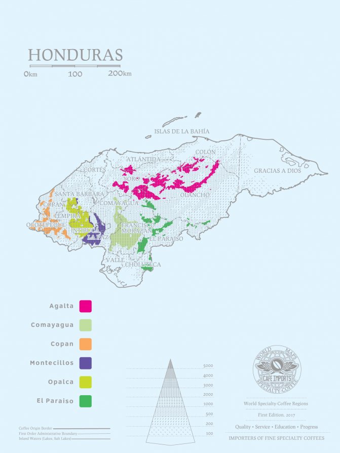 карта производства кофе в Гондурасе
