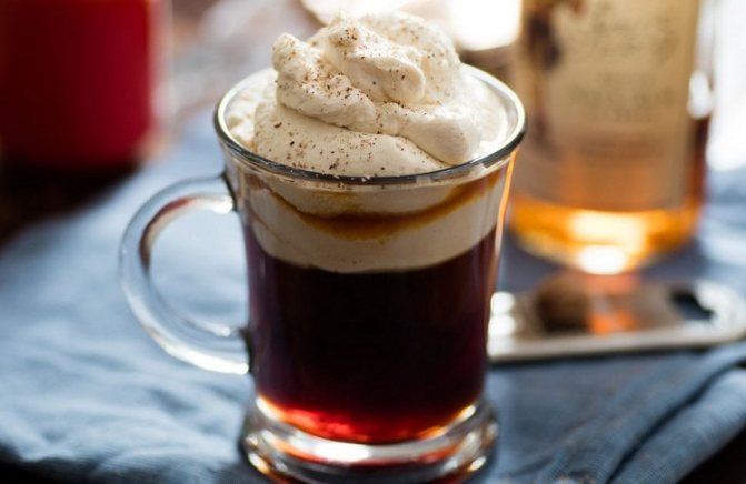 liqueur made from vodka, condensed milk and coffee, as well as coffee with liqueur can be decorated with whipped cream.